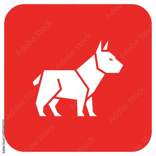 Geometric White Dog Silhouette on Red Background.