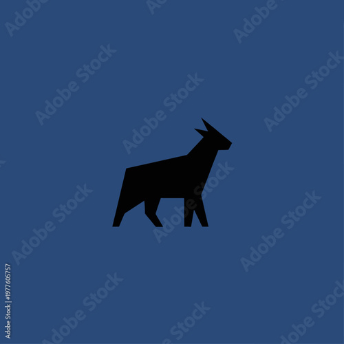 Minimalist Silhouette of a Goat on a Blue Background.