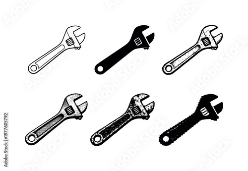 Adjustable wrench hand tool with movable jaw used to tighten and loosen nuts and bolts in mechanical work | Create ONE image