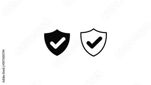 shield checkmark security icons set with solid and outline protection symbols modern flat design safety verification concept vector