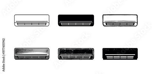 Wall mounted air conditioner unit with front vent grille and compact rectangular body, used to cool indoor rooms | Create ONE