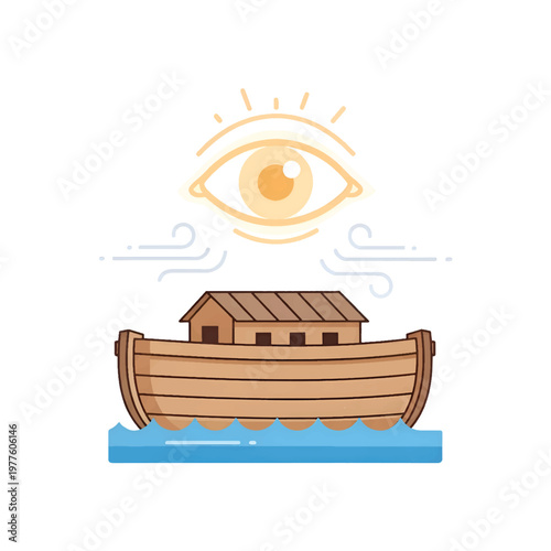 Minimalist Noah's Ark with Divine Eye Flat Vector Illustration