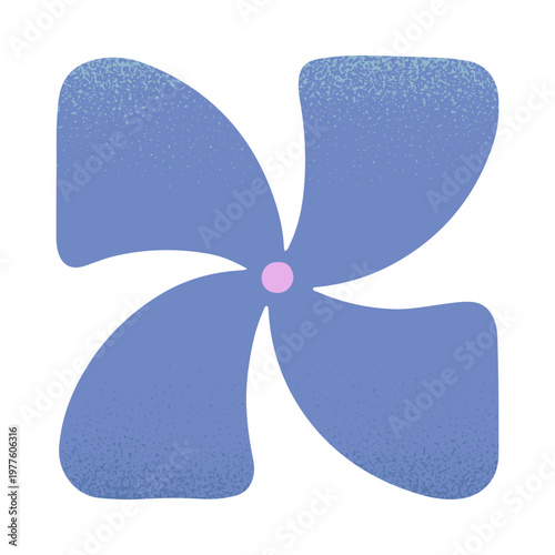 Abstract geometric flower with blue petals.Bold floral shape with soft grain texture.Square botanical element for cards,prints,branding,packaging.