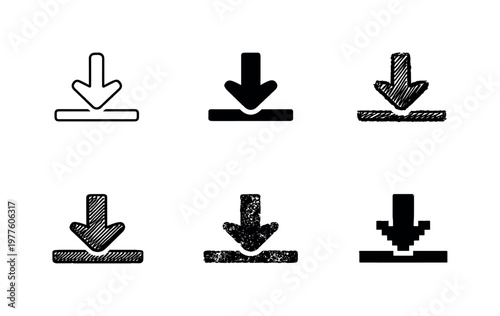 Minimal file download icon with bold downward arrow and receiving line, sign used in apps and websites | Create ONE image
