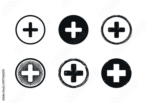 Approval badge circle featuring a bold plus sign, graphic mark symbolizing growth, expansion, and positivity | Create ONE image