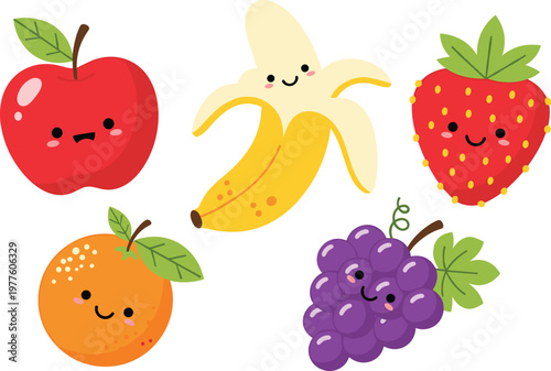 Cute Cartoon Fruits Vector Illustrations for Kids Design