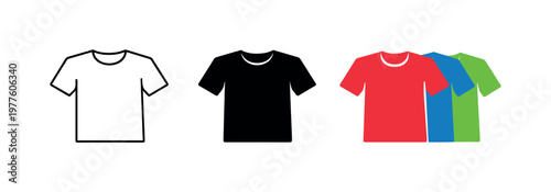 Minimalist T-shirt Icons. Casual wardrobe concept illustrated by matching basic t-shirt icons aligned horizontally with identical