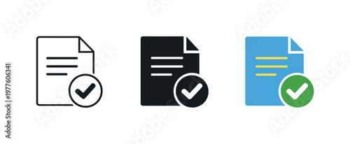 Policy administration concept illustrated by matching document with checkmark icons aligned horizontally with identical page