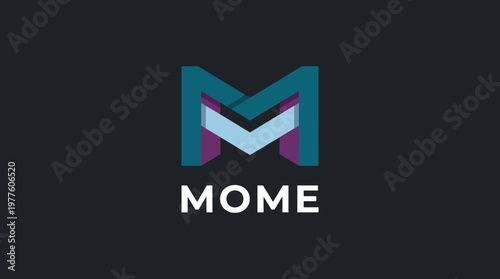 Fotografie This modern logo design for MOME presents a dynamic visual identity with bold colors and geometric shapes, exemplifying creativity and professionalism in contemporary branding