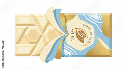 This illustration showcases an artisan white chocolate bar with an elegant design, featuring beautiful colors and textures, perfect for candy packaging and promotional art.