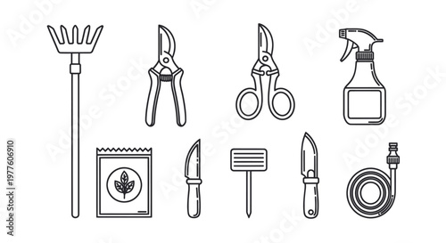 Gardening tools on a white background.