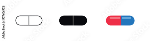 Medical development context represented through uniform medicine capsules laid out in a straight horizontal row, same cylindrical