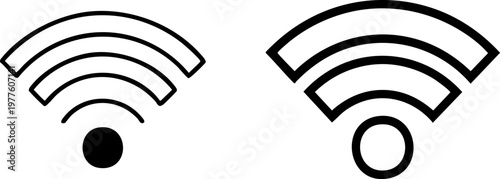 Minimalist wifi icon set, black wireless signal symbols on white background, 2 vector elements for internet connectivity and network status