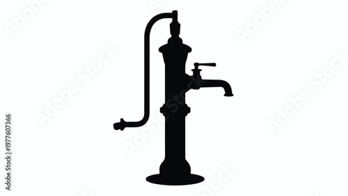 Silhouette of a classic hand pump water well  old fashioned water pump