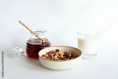 Healthy Breakfast, Cereal Shells with Honey and Milk