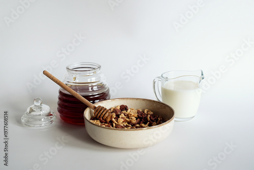 Healthy Breakfast, Cereal Shells with Honey and Milk