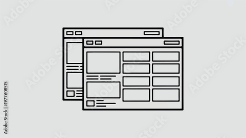 Wireframe web pages with blank rectangles and lines on light gray background