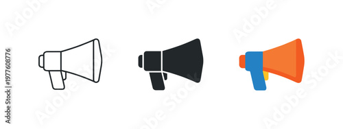 Market influence concept visualized with matching megaphones aligned side by side, same contours and proportions repeated evenly