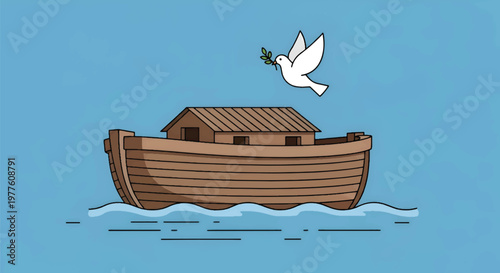 Minimalist Noah's Ark with Dove Flat Vector Illustration