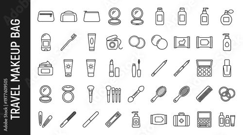 Travel cosmetic bag with zipper, makeup pouch, toiletry bag, compact mirror, folding mirror, travel shampoo bottle, travel