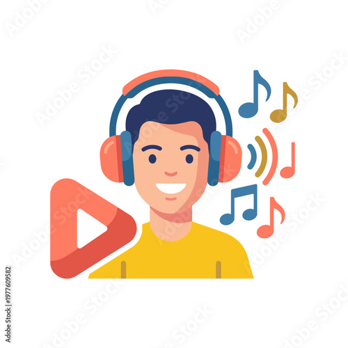 A joyful boy wearing headphones, enjoying music with a happy expression, symbolizing the universal appeal of music and the joy it brings to everyday life.