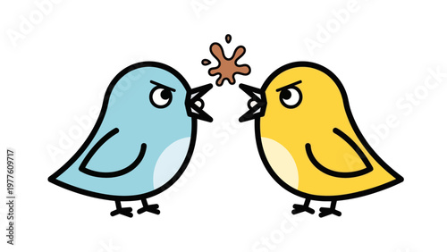 Two cartoon birds having angry argument.