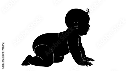 Baby crawling on hands and knees.