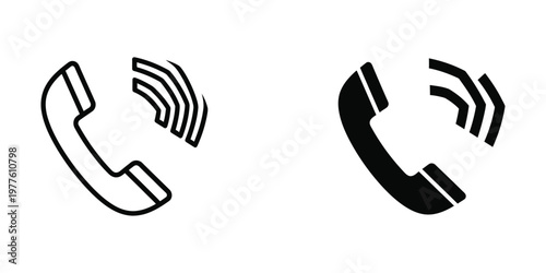 Modern and vintage telephone icons with signal bars representing connectivity