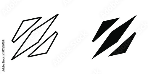 Abstract geometric shapes with contrasting line styles and fill patterns