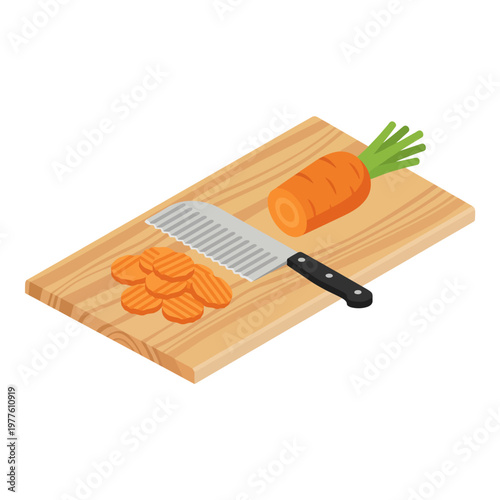 A beautifully arranged scene featuring fresh carrots being chopped on a wooden cutting board, representing the joy of cooking and the freshness of farm-to-table ingredients.