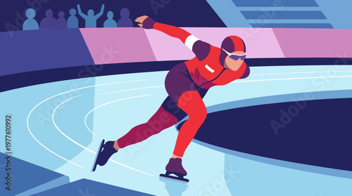 An illustration of a speed skater racing on an ice rink, showcasing the thrill of competition and athleticism in winter sports.