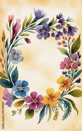 Aesthetic Watercolour Floral Background with Pastel Pink Flowers and Soft Green Leaves