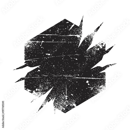 Abstract grunge hexagon shape with distressed texture and sharp edges