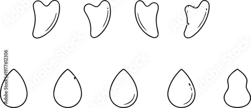 Minimalist Line Art Illustration Set of Gua Sha Stones and Beauty Blender Sponges Concept