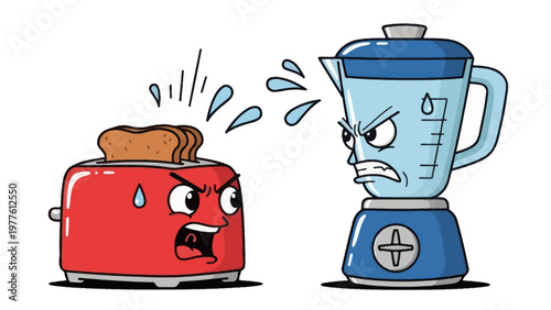 Toaster and blender cartoon characters fight.