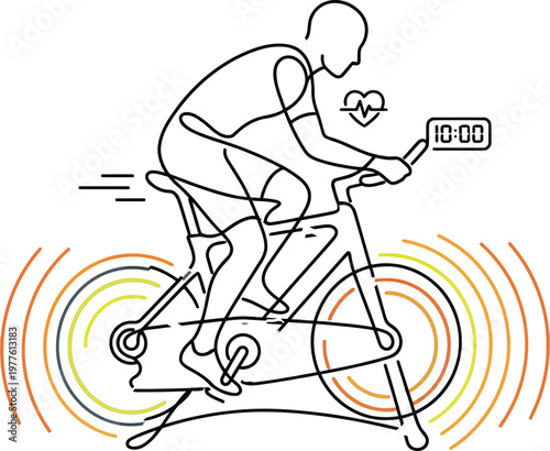 Minimalist Continuous Line Art of Man Riding Stationary Exercise Bike Concept