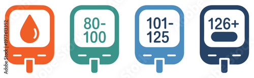 glucometer blood sugar level icon set