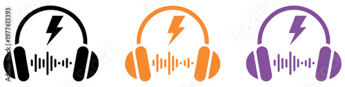 dynamic headphone lightning bolt icon set