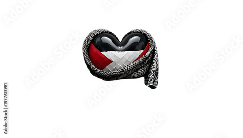 Red heart on white background with snake reptile illustration decoration