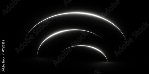 Abstract white neon arcs glowing futuristic light background