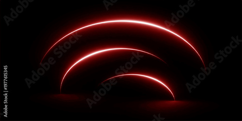 Abstract red neon arcs glowing futuristic light background