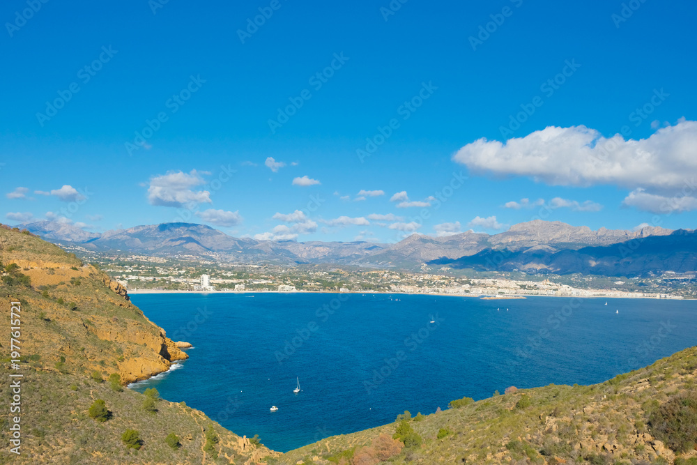 Obraz premium View to Altea and Mediterranean sea from Albir lighthouse Faro de Albir in nature Park Serra Gelada, Costa Blanca, Spain