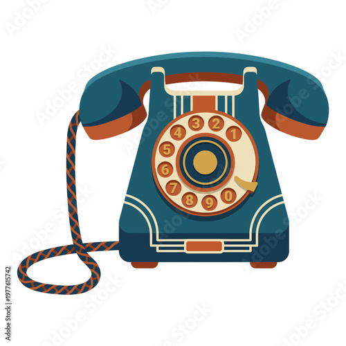 A classic rotary telephone characterized by vibrant colors and a nostalgic twist dial, symbolizing traditional communication methods of yesteryear.