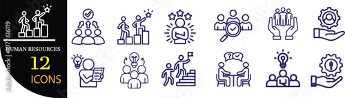Fotografie HR Career Development Teamwork Icon Set Line Style