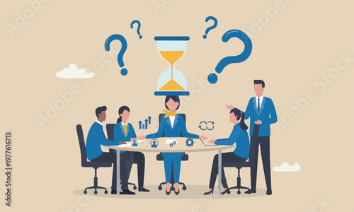 Patience time meeting practice concentrate and wait for success, being professional calm and mindfulness thinking, endurance concept, relax woman sitting with sandglass on her head practicing patience