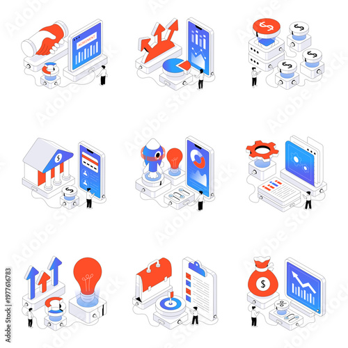 Set of Launch Isometric Illustrations 