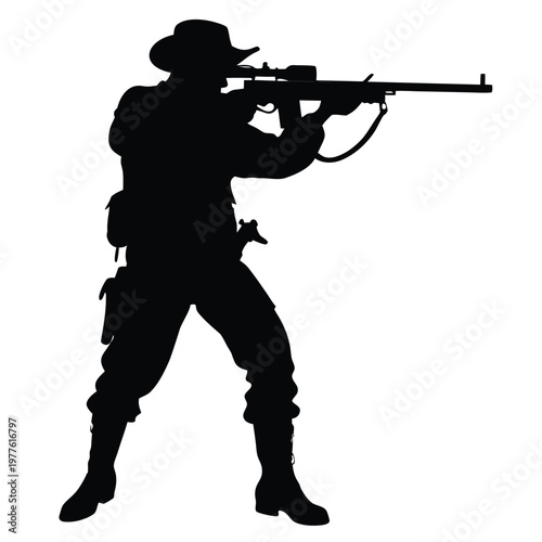 Canvas Print Historical military figure aiming a classic rifle weapon with a sidearm pistol r