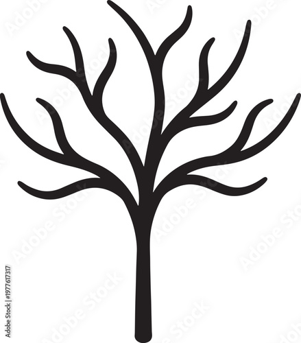 Stylized black silhouette of a bare tree with branching limbs against a white background, also transparent background