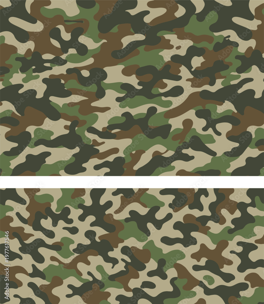 Fototapeta premium Seamless military camouflage pattern, green army texture background with repeating soldier camo print
