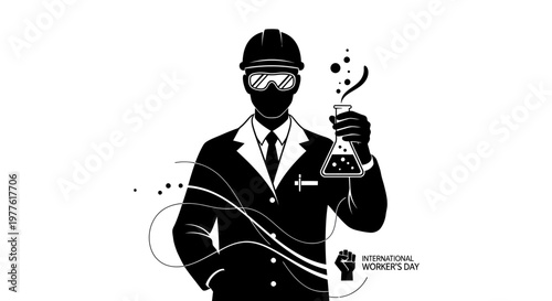 Black and white scientist, lab worker, chemistry professional, safety gear